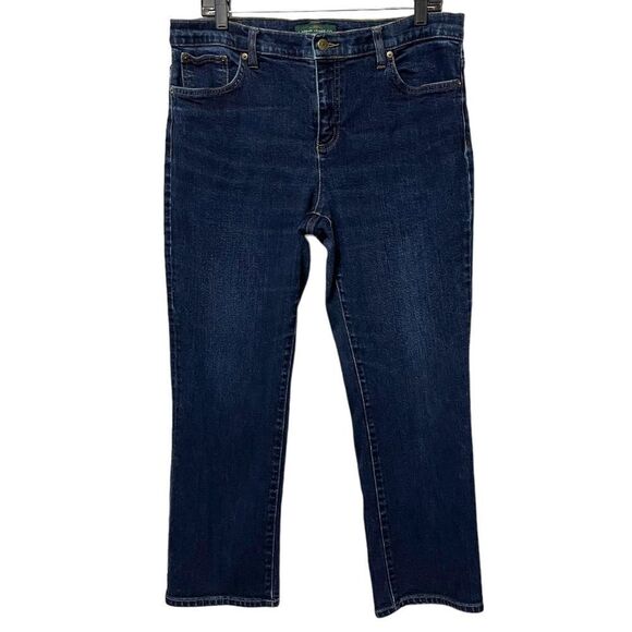 LAUREN RALPH LAUREN High Rise Dark Wash Slim Straight Ankle Jeans 14 - Picture 6 of 6